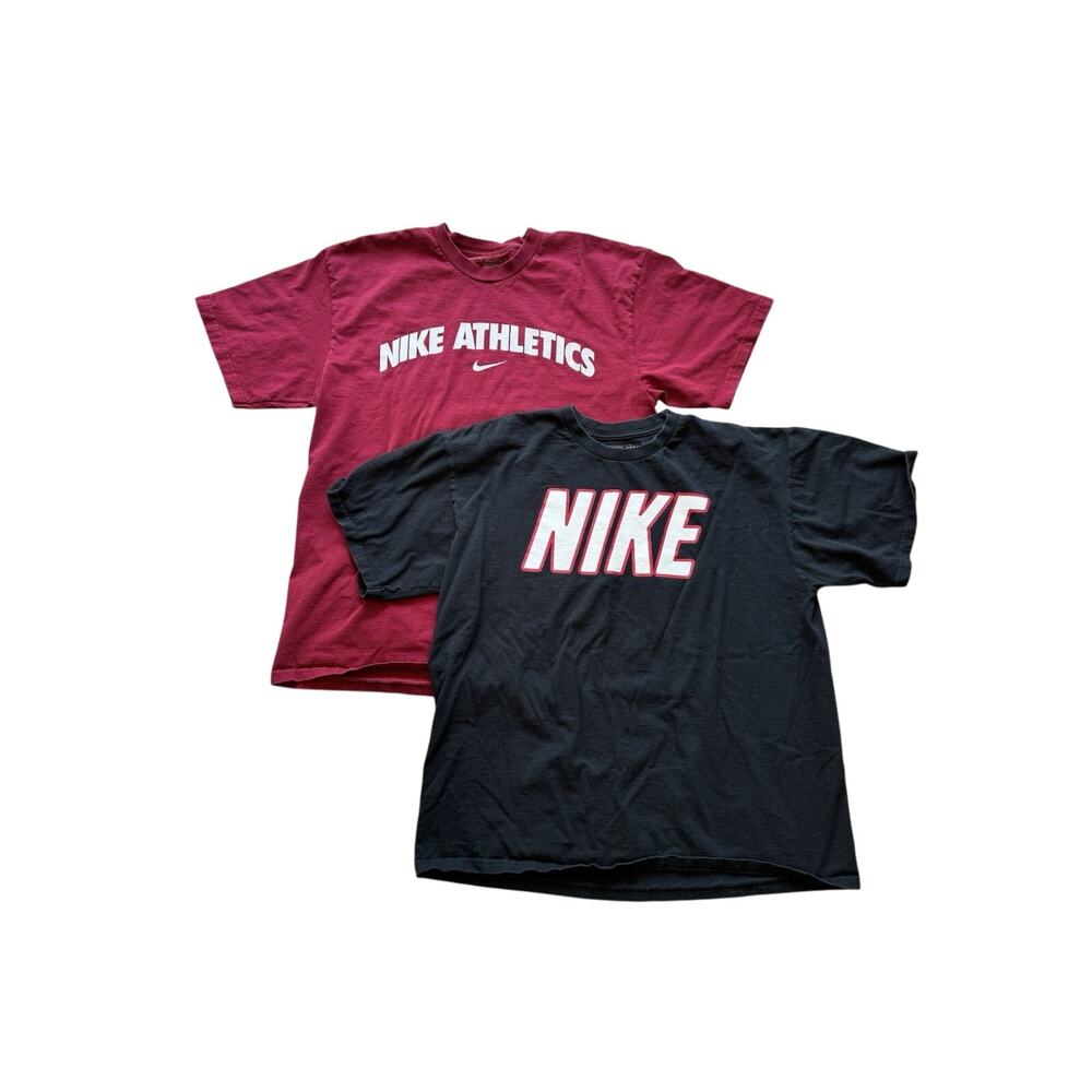 Vintage Y2K Nike T-Shirt Lot Men's L Black Burgundy Athletic Logo 2-Pack